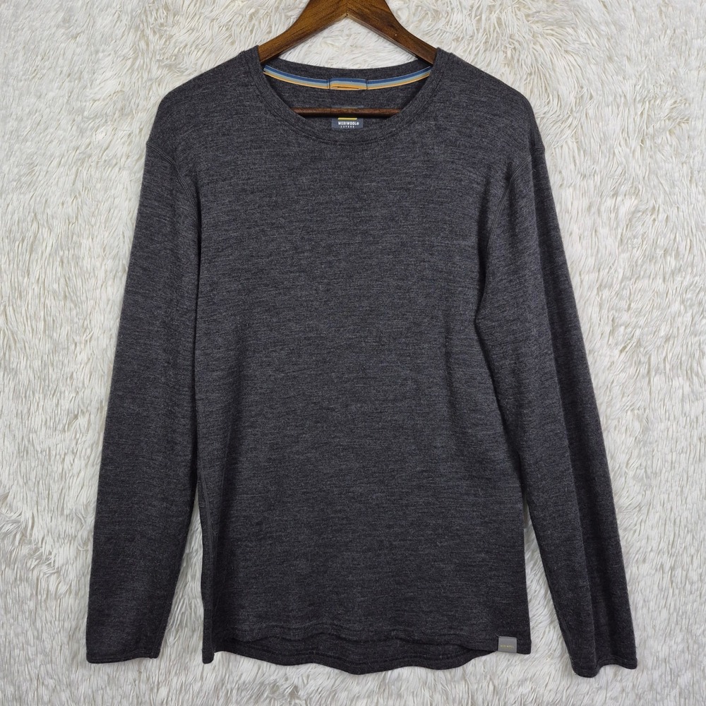 Meriwool Layers Mens Large 250g Merino Wool Base Layer Top Charcoal Gray Heather